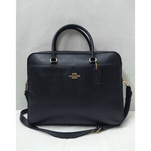 Coach Black Leather Messenger Zipper Closure Top Handles Crossbody Bag